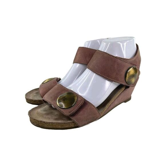 Taos Carousel 2 Women’s Light Red Leather Shoes US 8.5 Ankle Strap Wedge Sandals - Picture 1 of 10